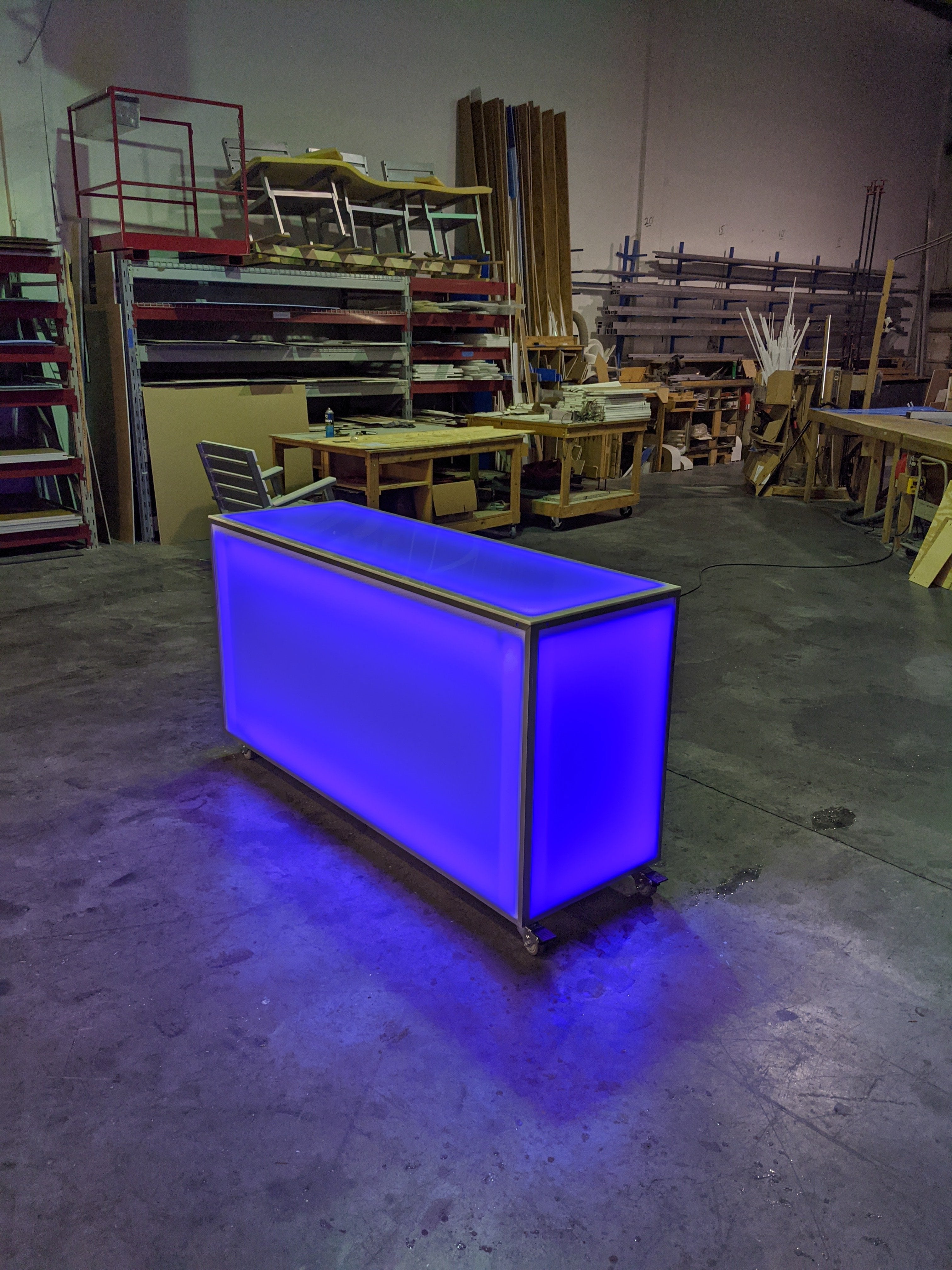 LED Portable Bar Countertop Counter Glow Party Event Catering Serving Business Casters Wheels Rolling Easy Transportable Mobile Deep Blue Ocean Shop