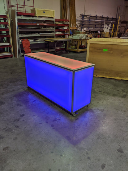 LED Portable Bar Countertop Counter Glow Party Event Catering Serving Business Casters Wheels Rolling Easy Transportable Mobile Deep Blue