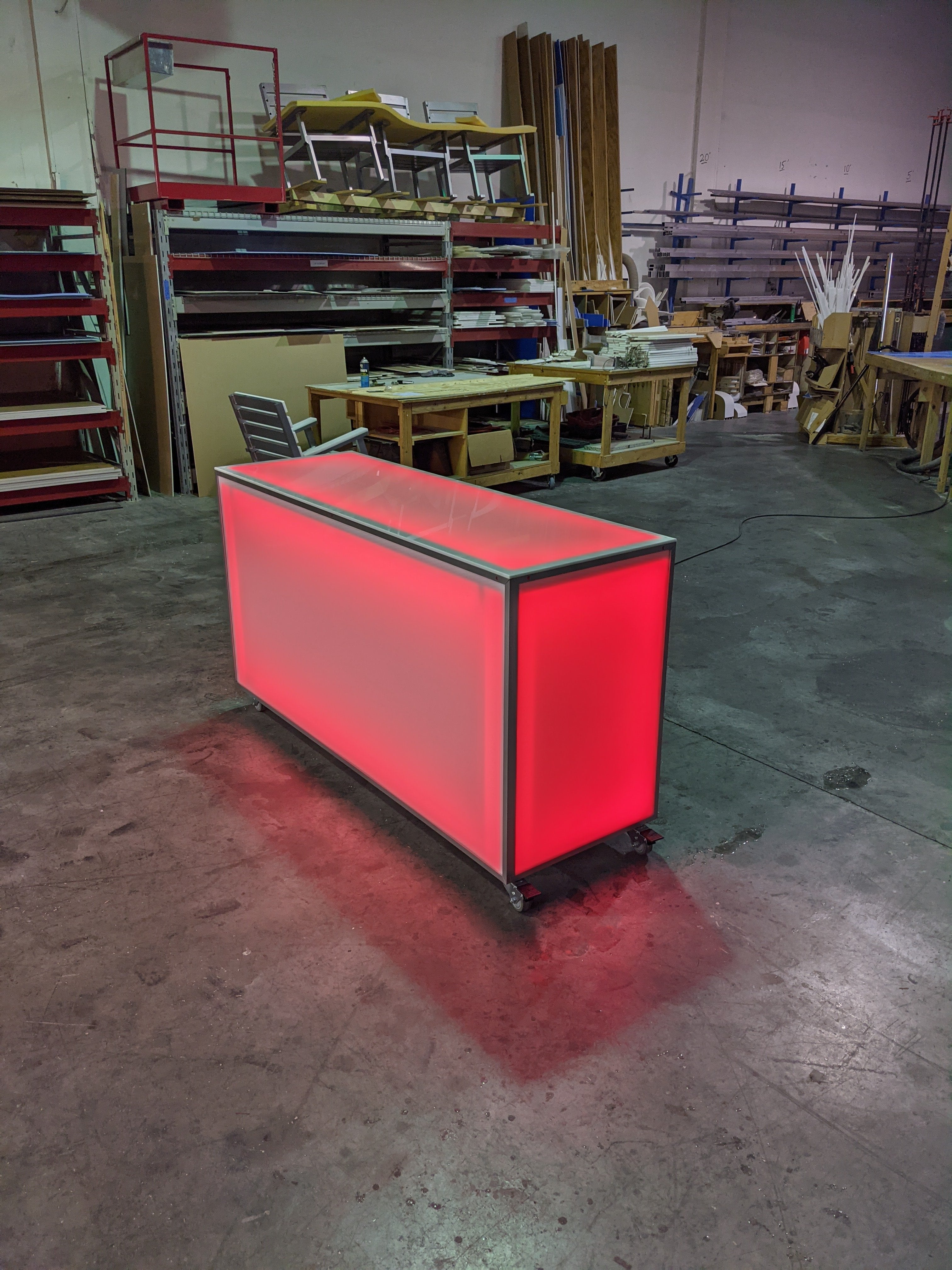 LED Portable Bar Countertop Counter Glow Party Event Catering Serving Business Casters Wheels Rolling Easy Transportable Mobile Red Shop