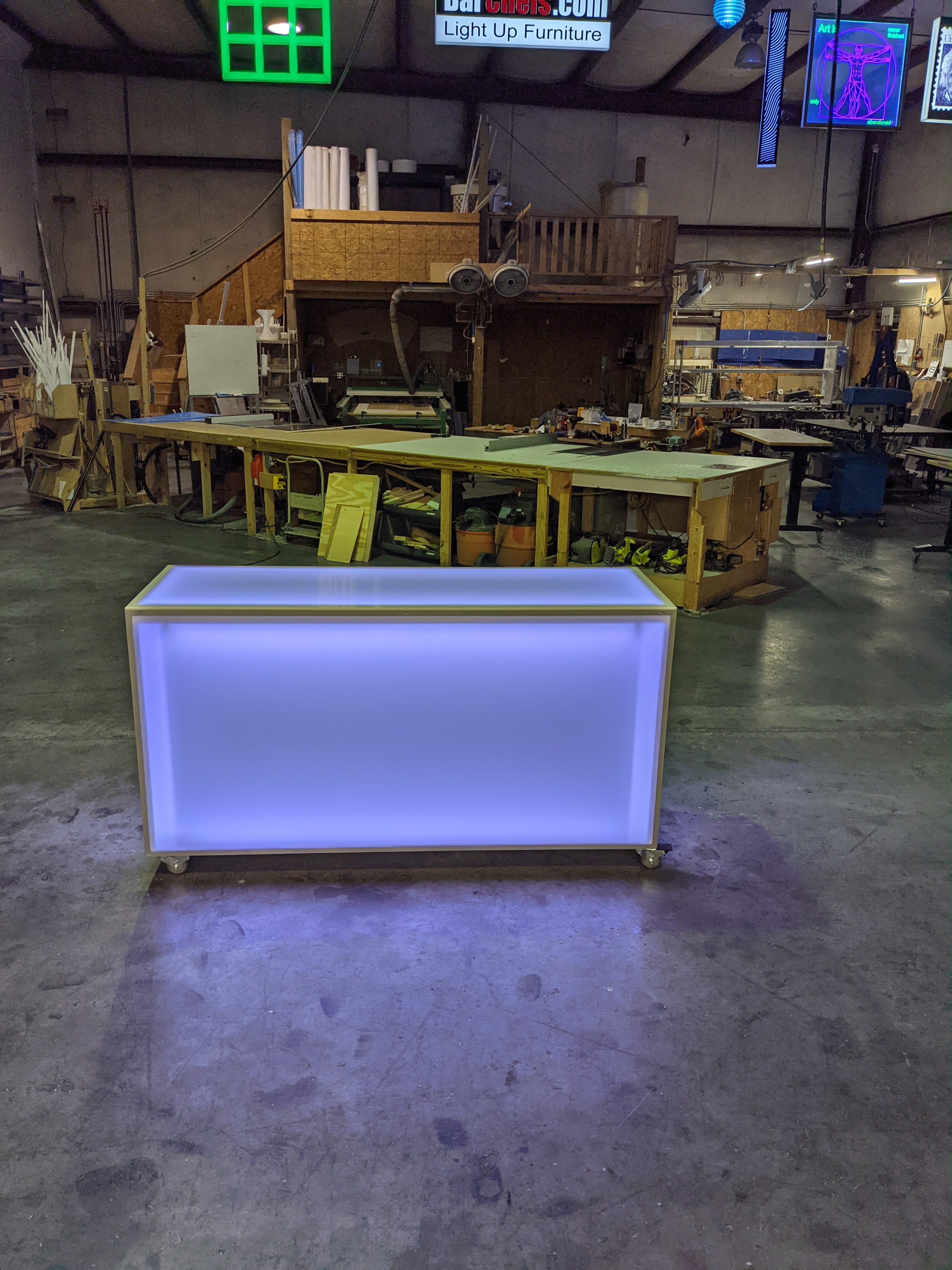 LED Portable Bar Countertop Counter Glow Party Event Catering Serving Business Casters Wheels Rolling Easy Transportable Mobile Light Blue Shop