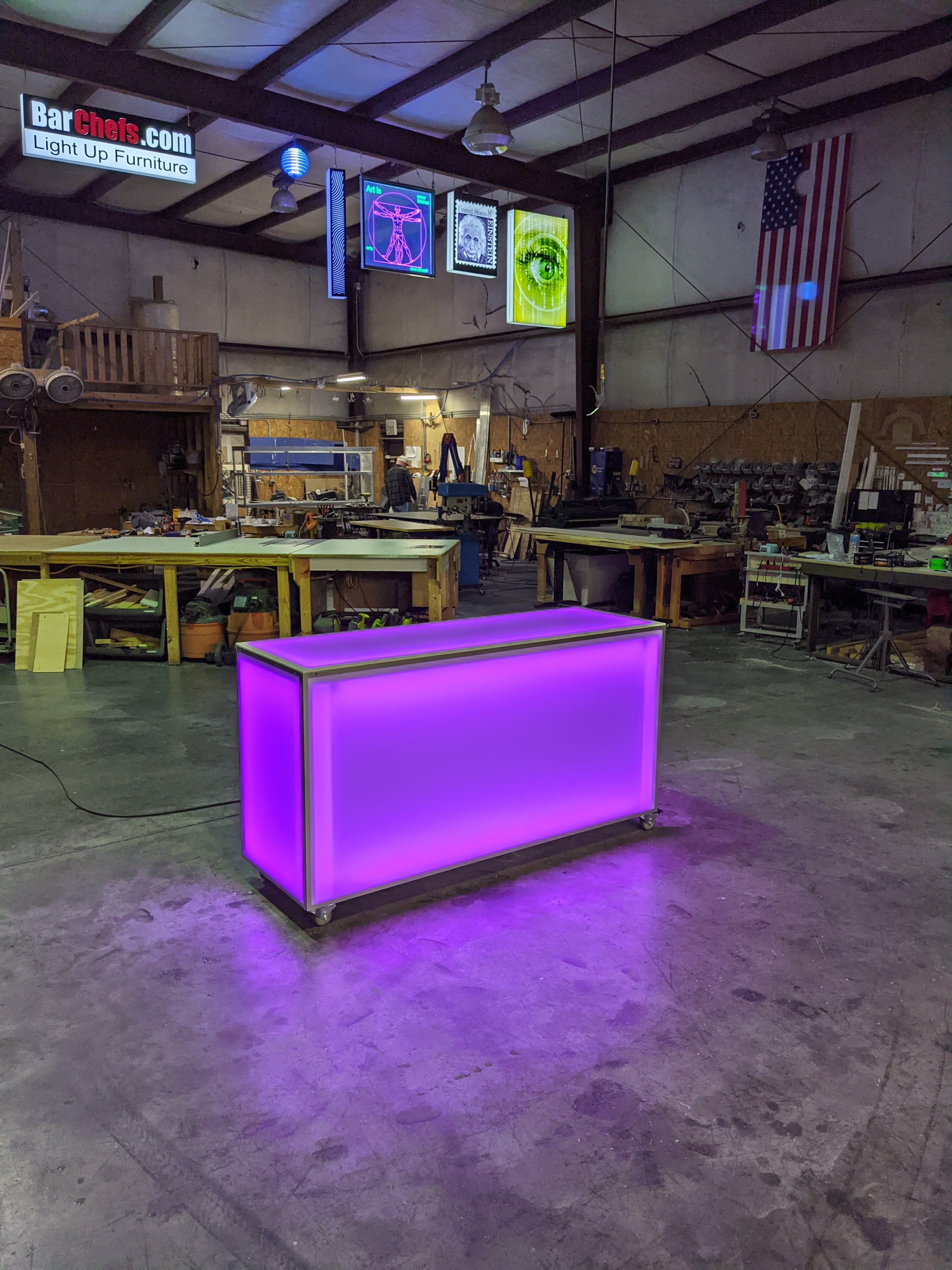 LED Portable Bar Countertop Counter Glow Party Event Catering Serving Business Casters Wheels Rolling Easy Transportable Mobile Pink Shop