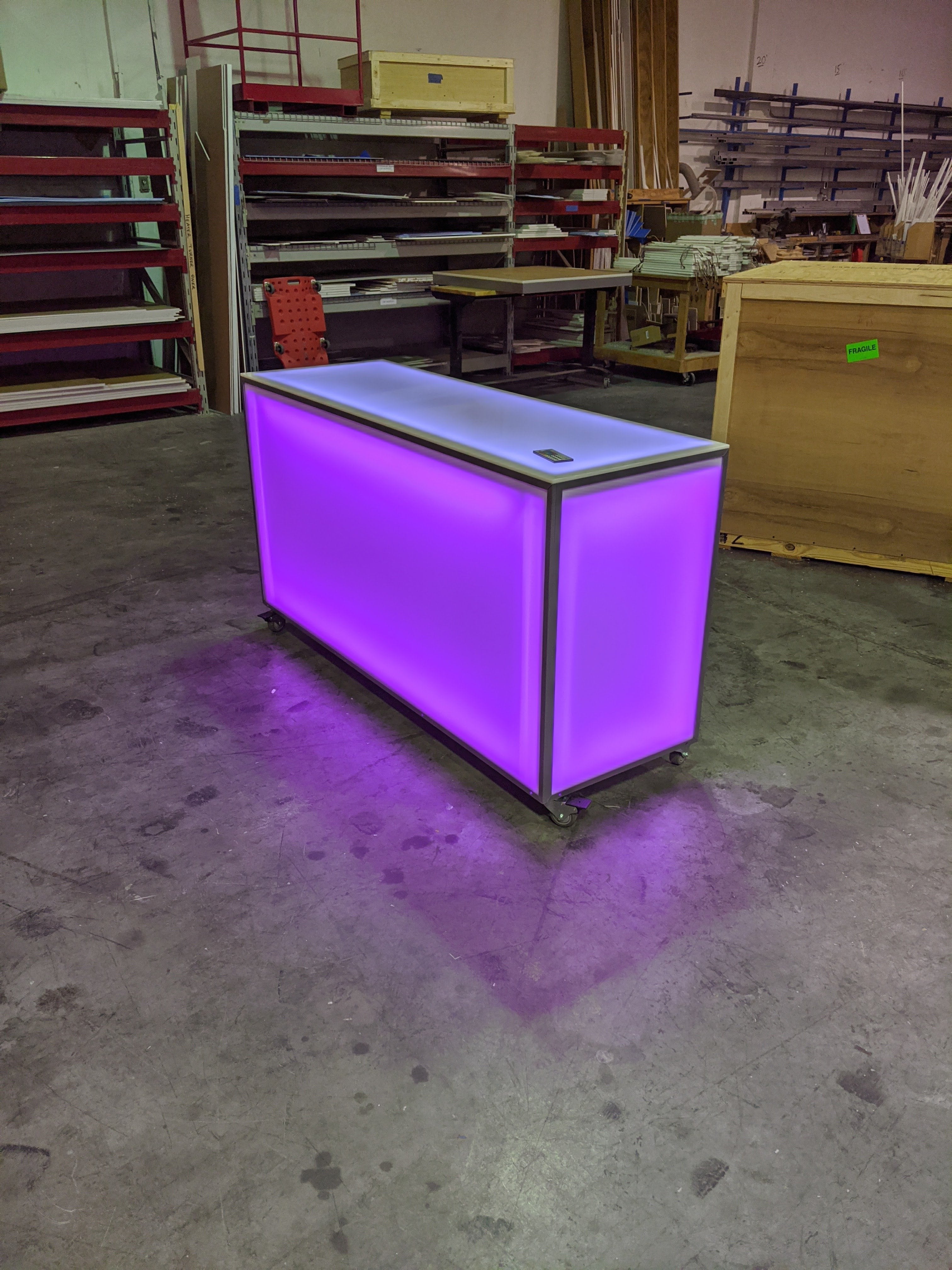 LED Portable Bar Countertop Counter Glow Party Event Catering Serving Business Casters Wheels Rolling Easy Transportable Mobile Pink