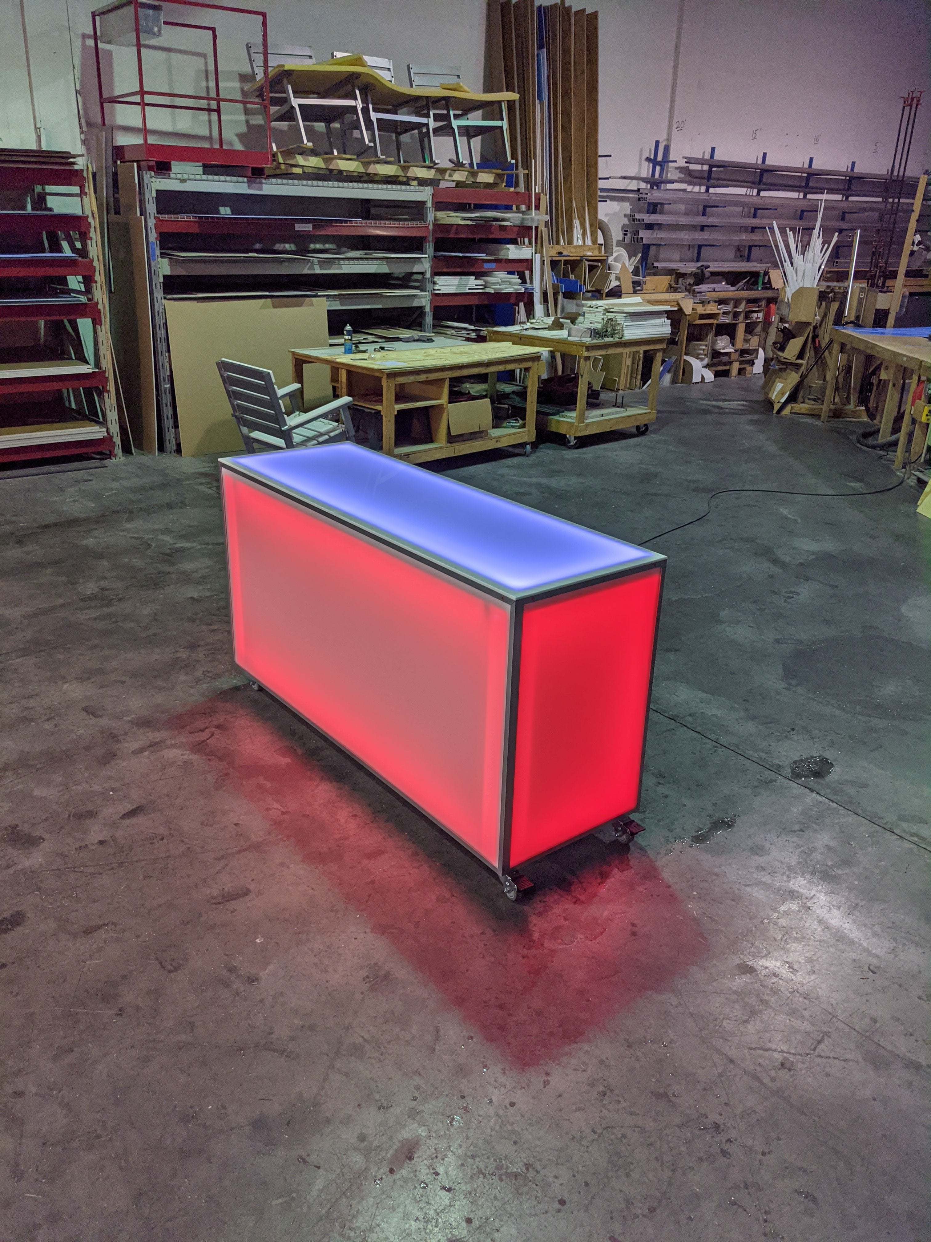 LED Portable Bar Countertop Counter Glow Party Event Catering Serving Business Casters Wheels Rolling Easy Transportable Mobile Red Blue
