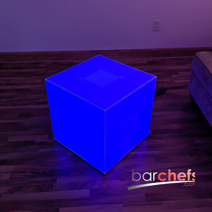 LED Puzzle Cube Chair Table Art Striking Fun Glow Light Up Color Kids Room Furniture Deep Blue Ocean