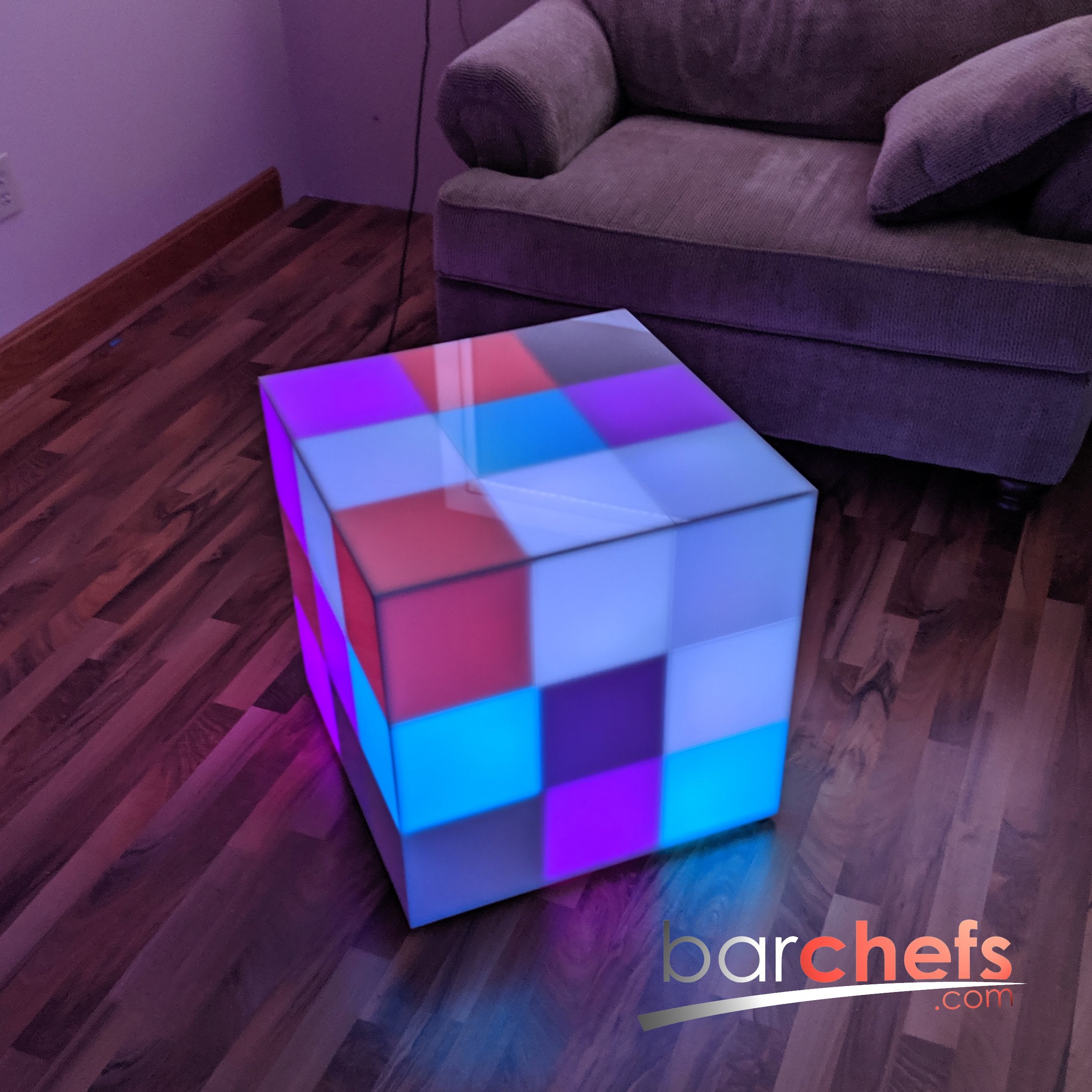 LED Puzzle Cube Chair Table Art Striking Fun Glow Light Up Color Kids Room Furniture Red White Blue Pink Purple