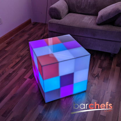 LED Puzzle Cube Chair Table Art Striking Fun Glow Light Up Color Kids Room Furniture Red White Blue Pink Purple