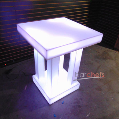 LED Quad Column Side Table Glow Light Cool Living Room Furniture Small White