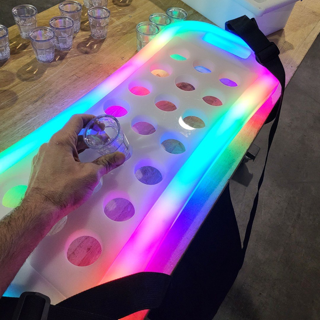 LED RGB Color Light Up Glow Shot Serving Tray Fun Party Alcohol Shooters Liquor Drink Drinking Rainbow Novelty Serving Bar Restaurant Event Night Club Nightlife Large Rainbbow