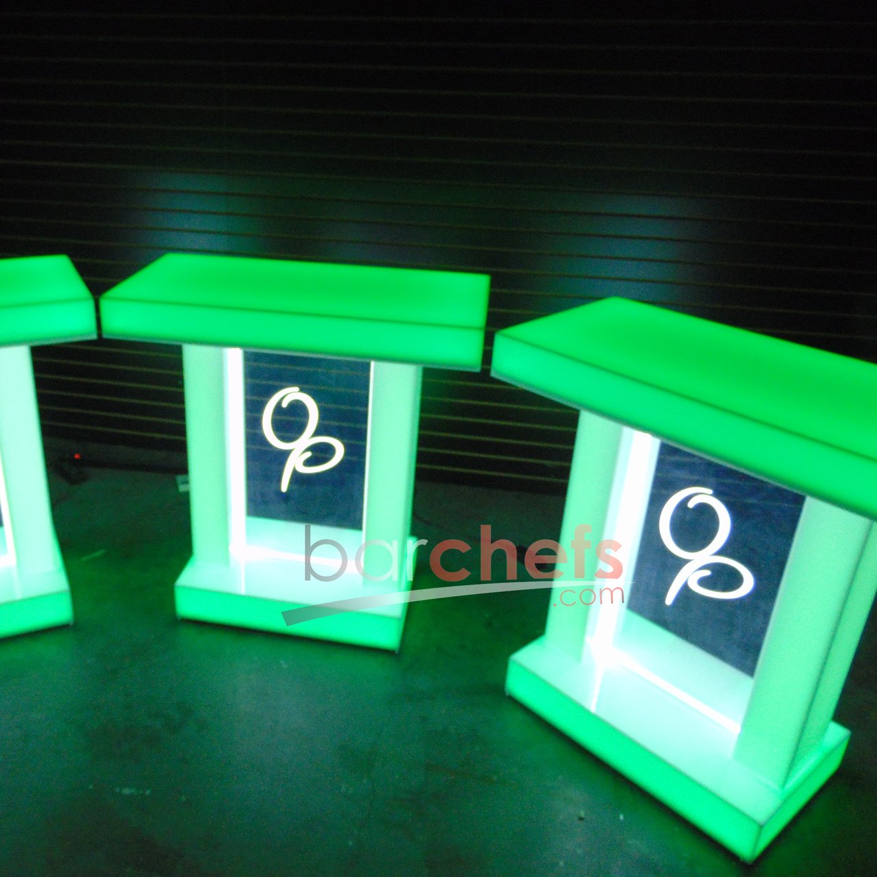 LED Twin Dual Column Side Table Glow Light Cool Living Room Furniture Bar-Height Bar Height Signage Brandable Brand Company Logo Graphic Customizable Custom Personizable Business Green OP