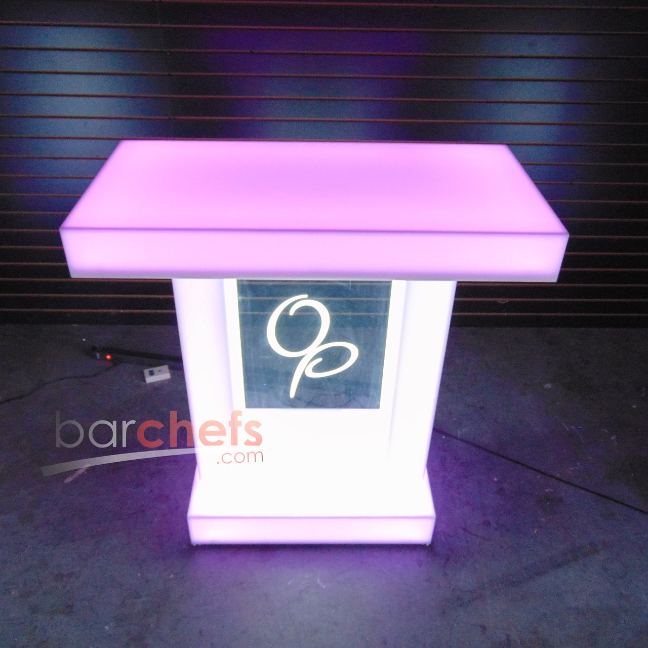 LED Twin Dual Column Side Table Glow Light Cool Living Room Furniture Bar-Height Bar Height Signage Brandable Brand Company Logo Graphic Customizable Custom Personizable Business Pink Dark Night