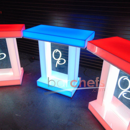 LED Twin Dual Column Side Table Glow Light Cool Living Room Furniture Bar-Height Bar Height Signage Brandable Brand Company Logo Graphic Customizable Custom Personizable Business Blue Red OP