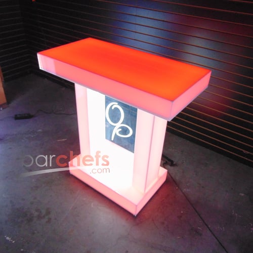 LED Twin Dual Column Side Table Glow Light Cool Living Room Furniture Bar-Height Bar Height Signage Brandable Brand Company Logo Graphic Customizable Custom Personizable Business White Red OP