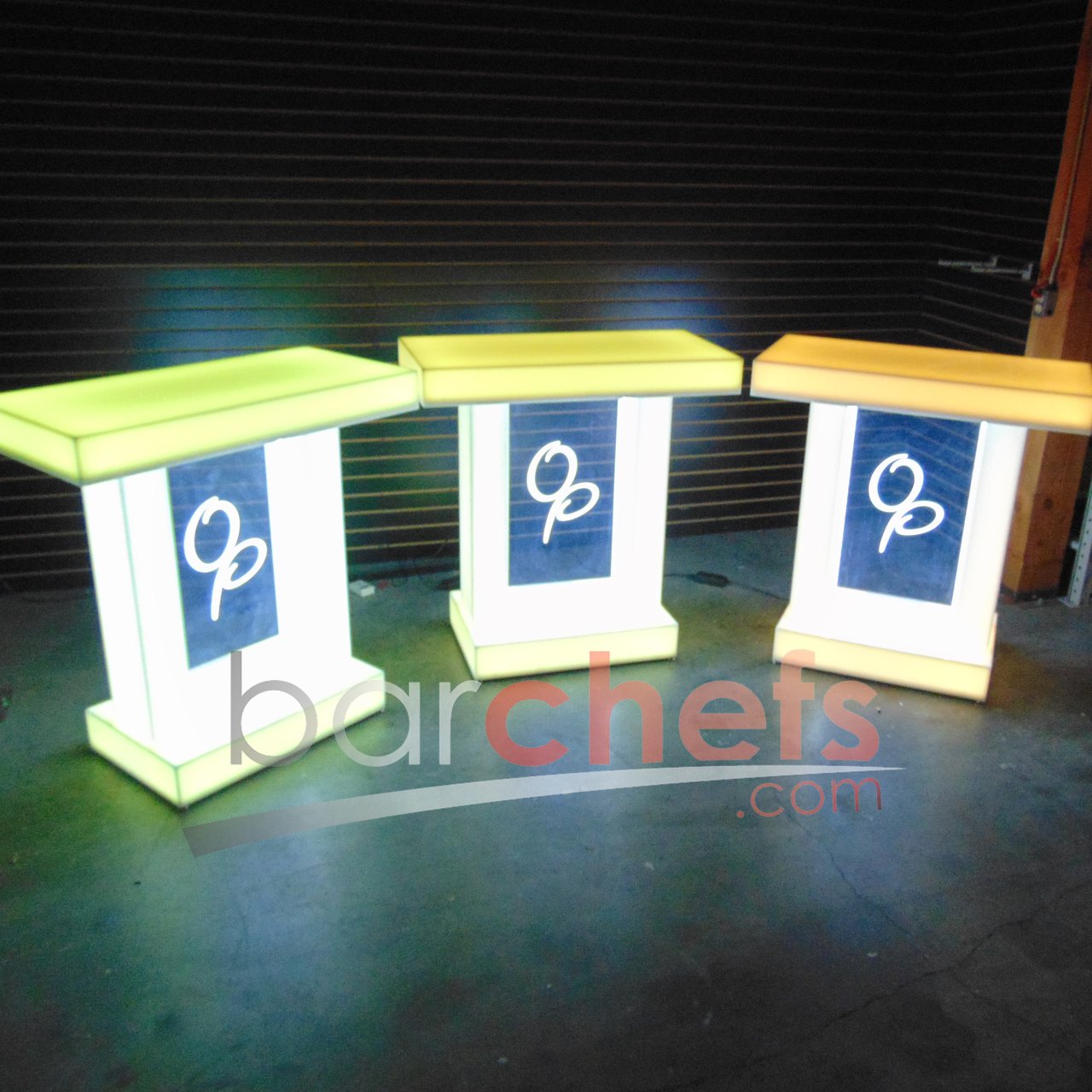 LED Twin Dual Column Side Table Glow Light Cool Living Room Furniture Bar-Height Bar Height Signage Brandable Brand Company Logo Graphic Customizable Custom Personizable Business Yellow White