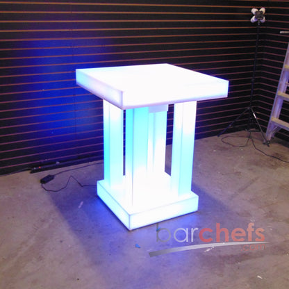 LED Quad Column Side Table Glow Light Cool Living Room Furniture Small White Blue