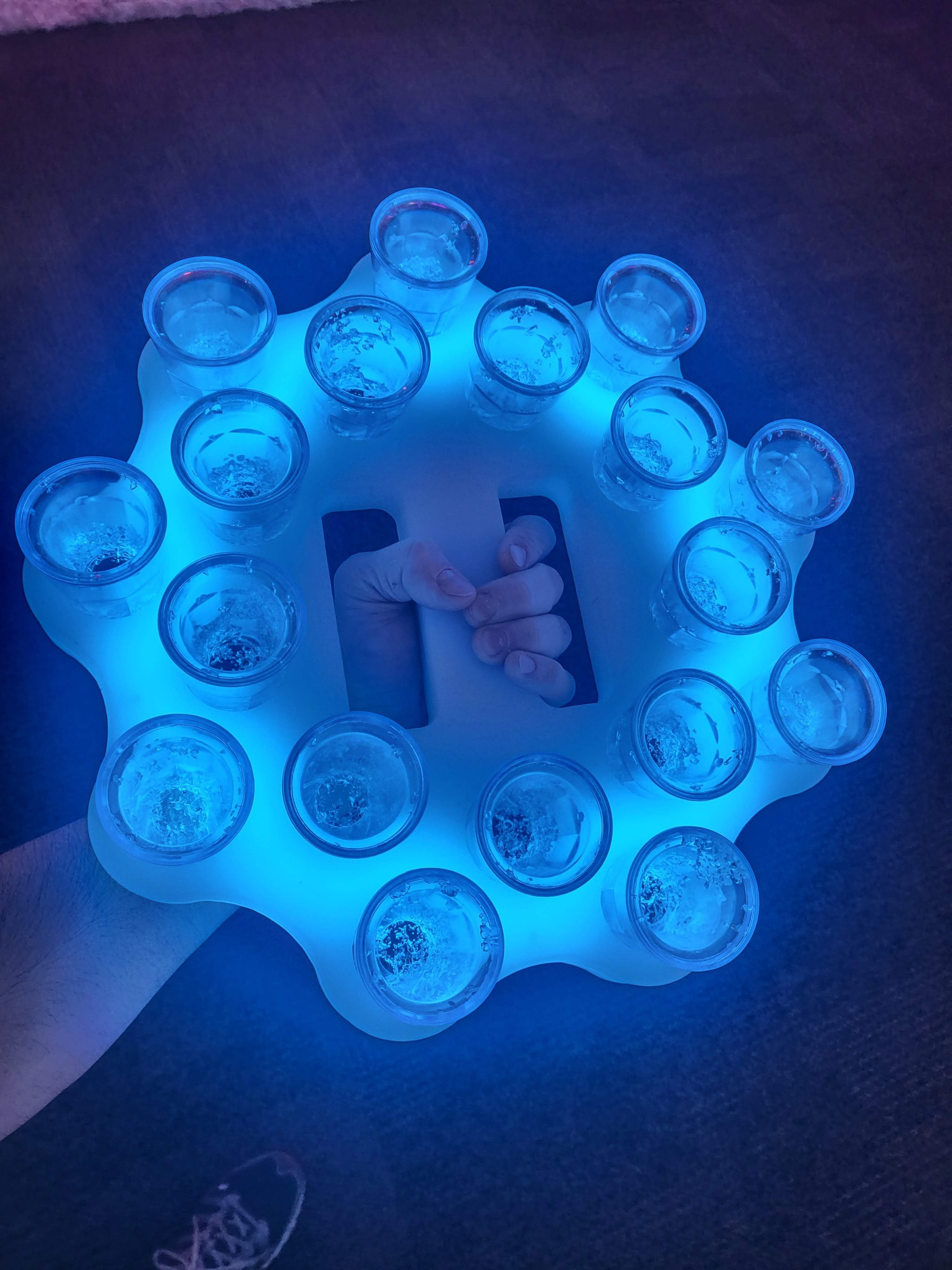 LED RGB Color Light Up Glow Shot Serving Tray Fun Party Alcohol Shooters Liquor Drink Drinking Rainbow Novelty Serving Bar Restaurant Fist Knuckles Event Night Club Nightlife Large XL Jumbo Blue