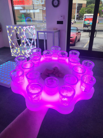 LED RGB Color Light Up Glow Shot Serving Tray Fun Party Alcohol Shooters Liquor Drink Drinking Rainbow Novelty Serving Bar Restaurant Fist Knuckles Event Night Club Nightlife Large XL Jumbo Pink Purple