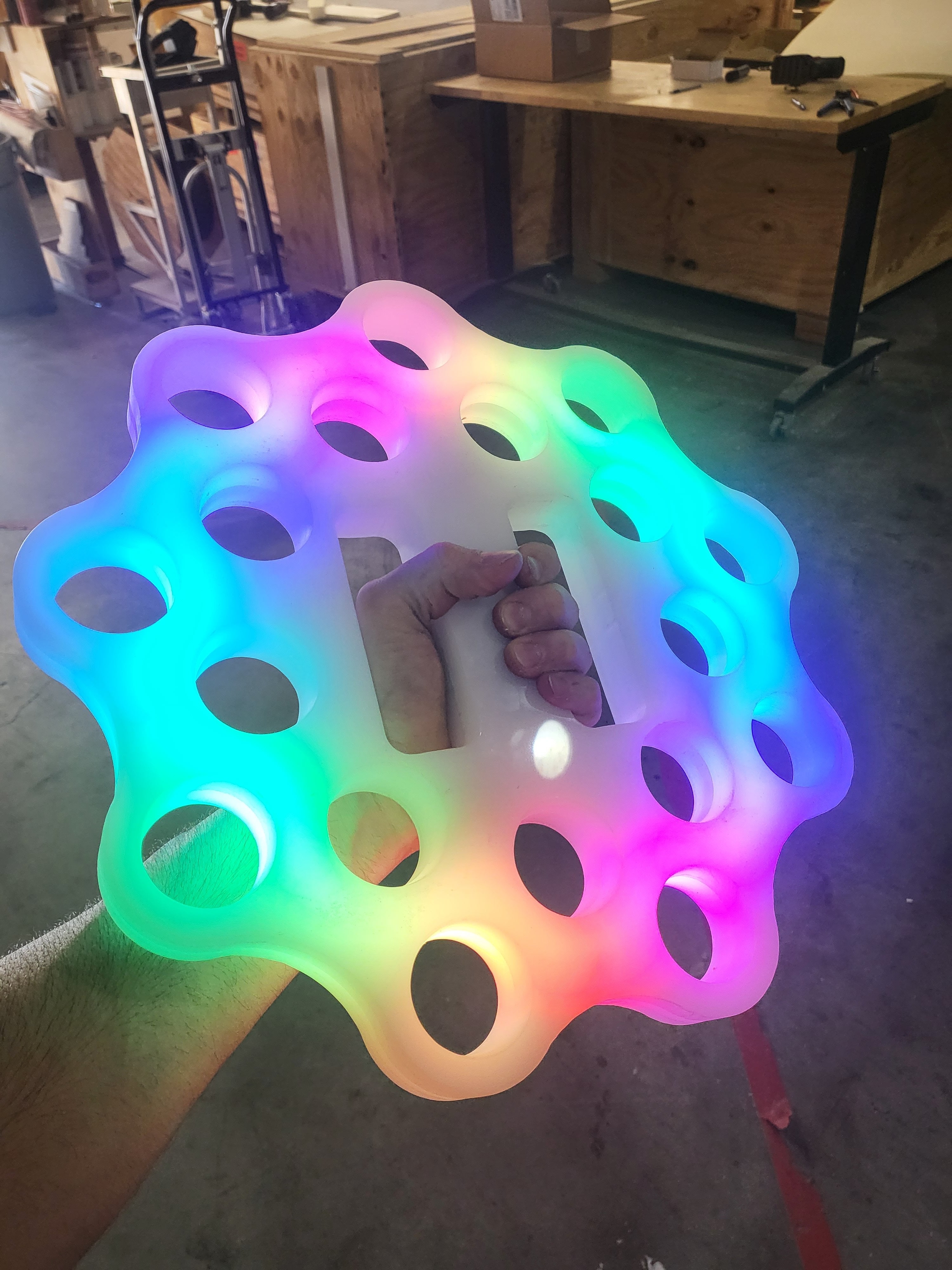 LED RGB Color Light Up Glow Shot Serving Tray Fun Party Alcohol Shooters Liquor Drink Drinking Rainbow Novelty Serving Bar Restaurant Fist Knuckles Event Night Club Nightlife Large XL Jumbo Rainbow