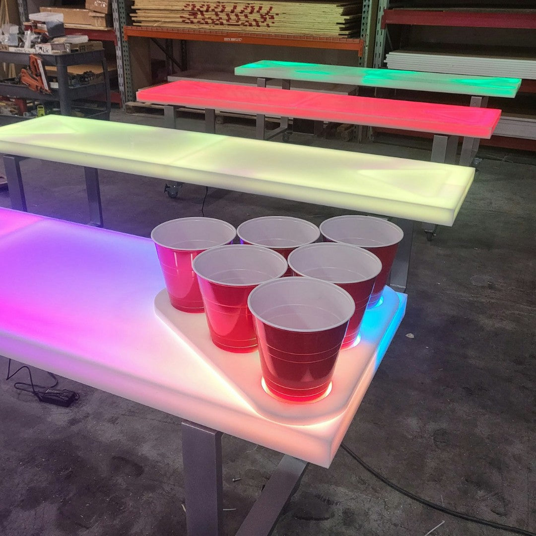 Multiple LED Beer Pong Tables Glow Party Jumbo Red Solo Cups Green Red Yellow Pink Blue