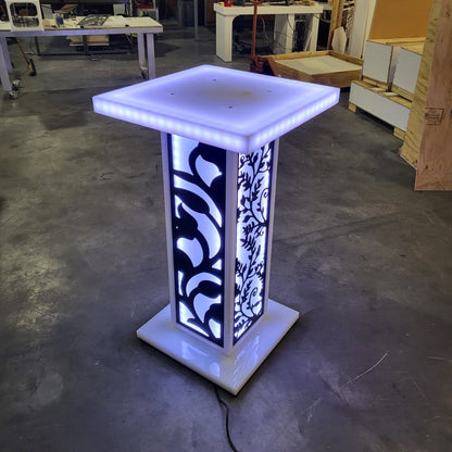 All white LED hightop table with floral insert