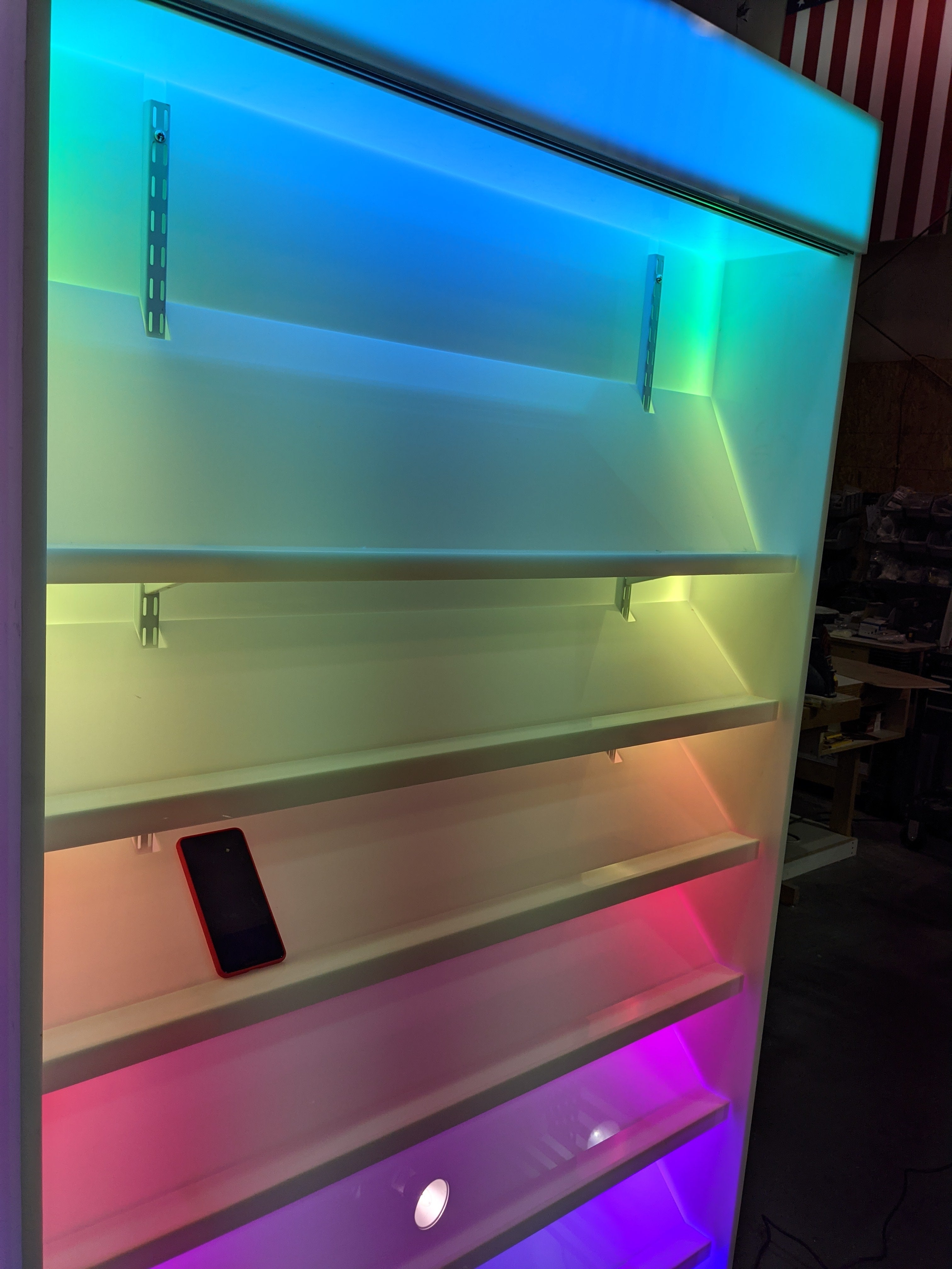 Custom LED Cell Phone Display Case | Lighted Shelving System w/ Marquee