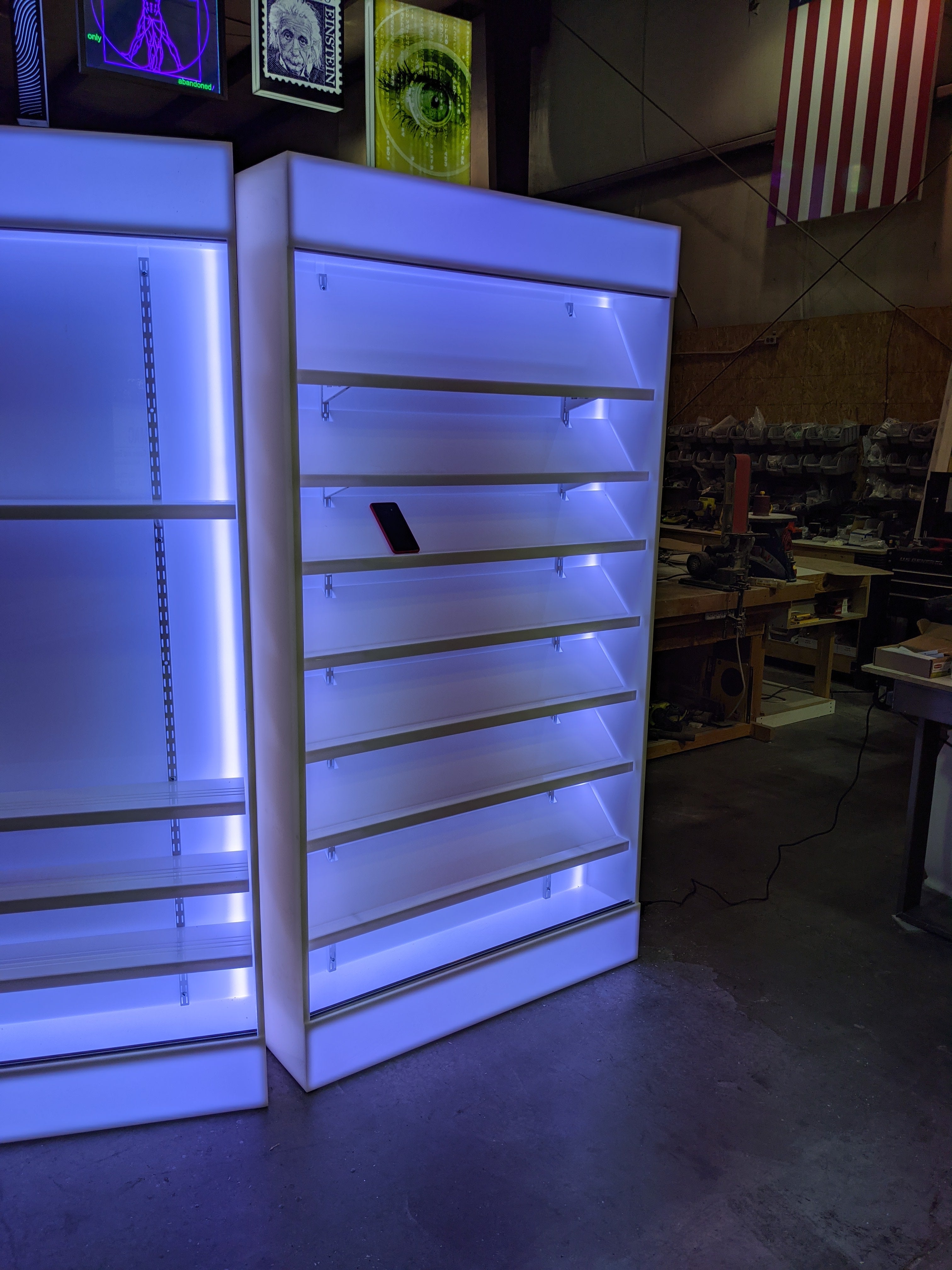 Custom LED Cell Phone Display Case | Lighted Shelving System w/ Marquee