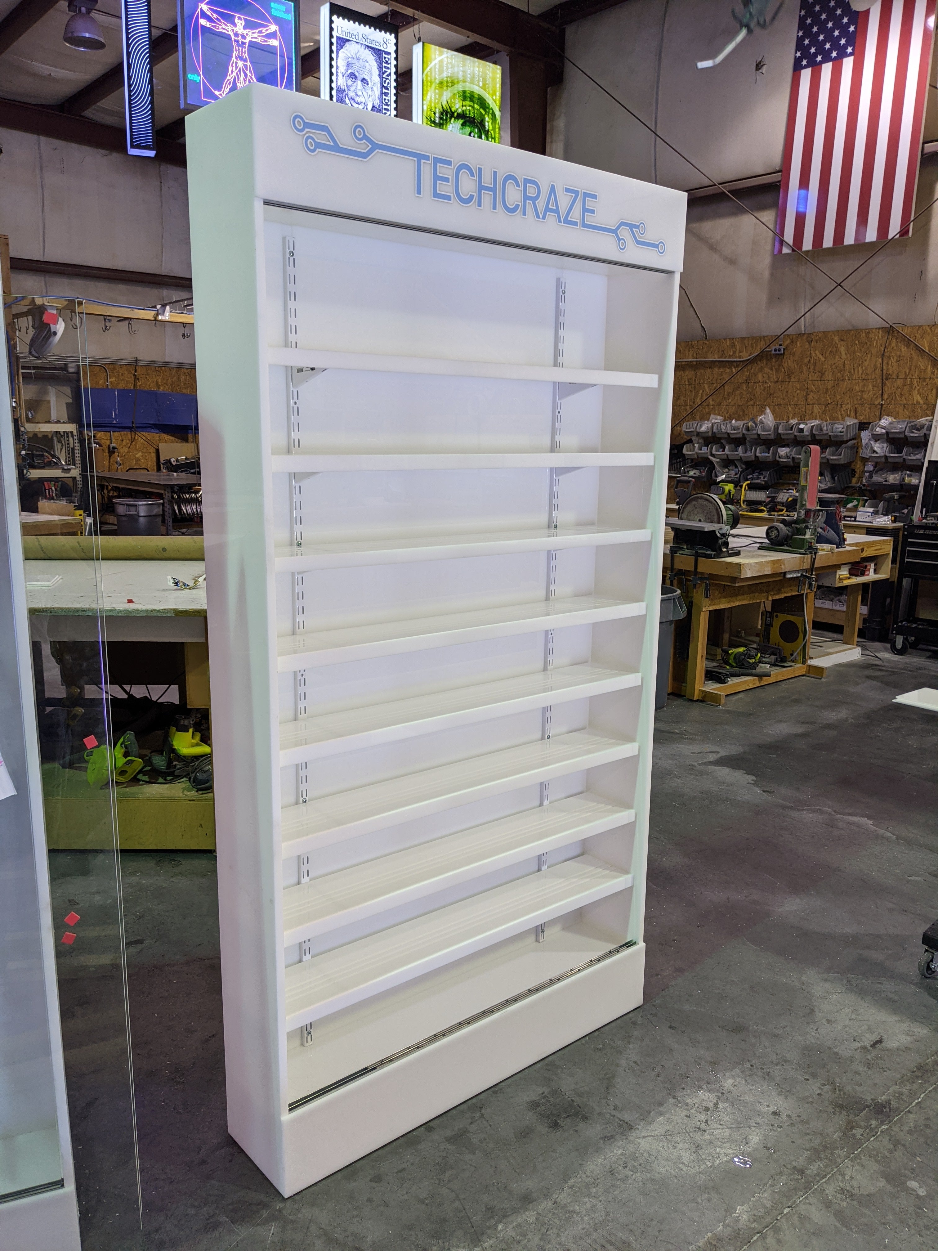 Custom LED Cell Phone Display Case | Lighted Shelving System w/ Marquee