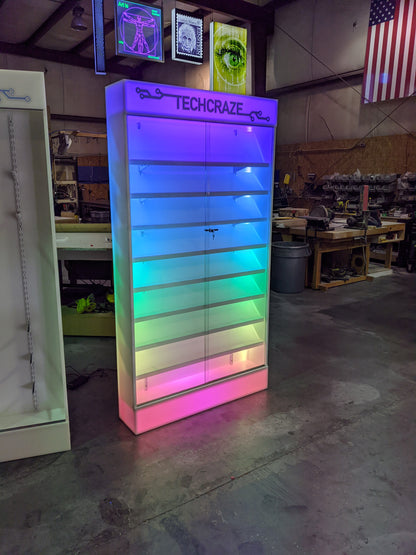 Custom LED Cell Phone Display Case | Lighted Shelving System w/ Marquee