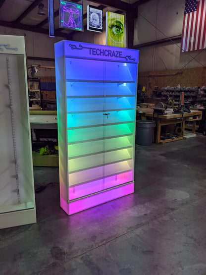 Custom LED Cell Phone Display Case | Lighted Shelving System w/ Marquee