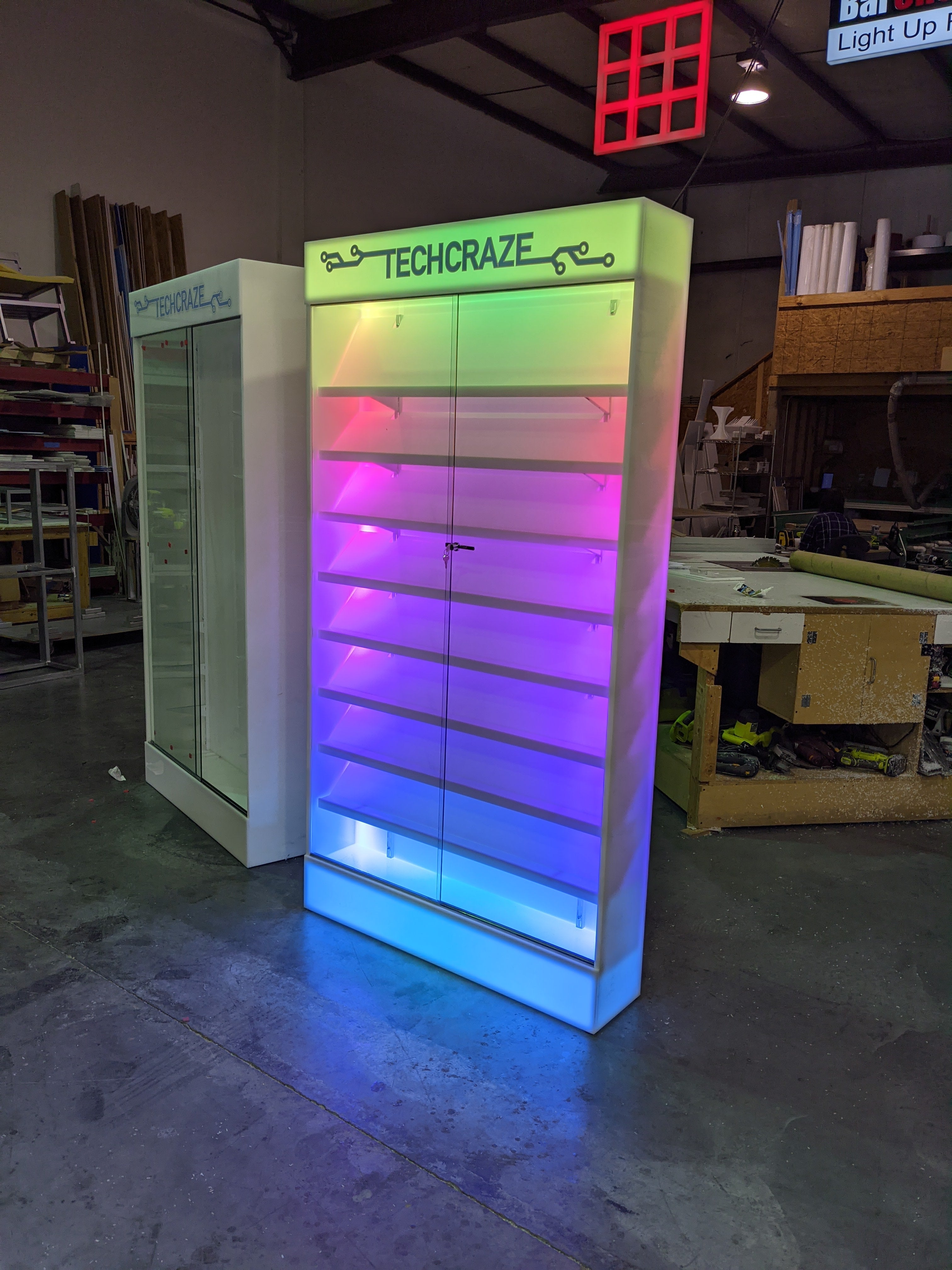 Custom LED Cell Phone Display Case | Lighted Shelving System w/ Marquee