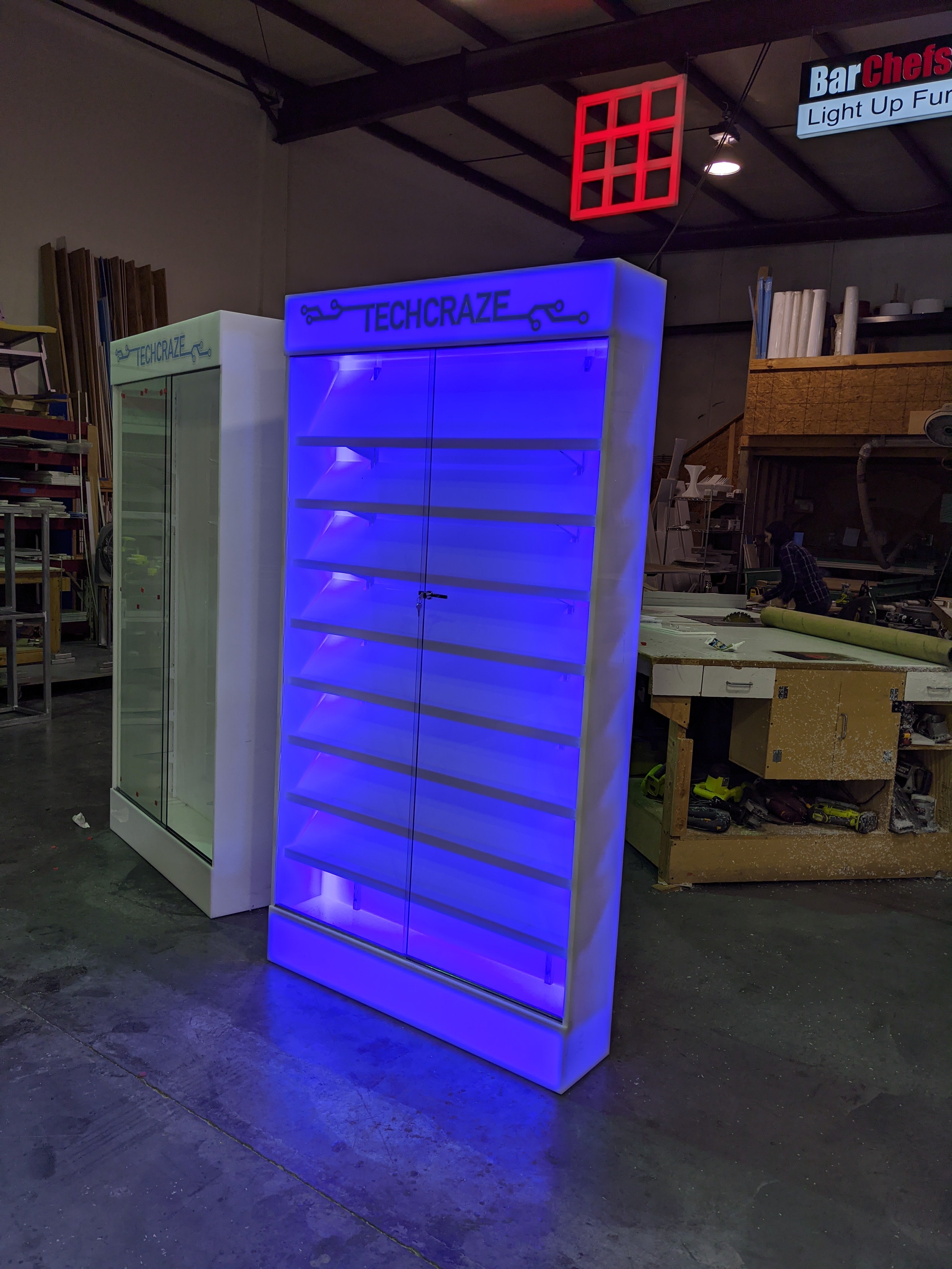 Custom LED Cell Phone Display Case | Lighted Shelving System w/ Marquee