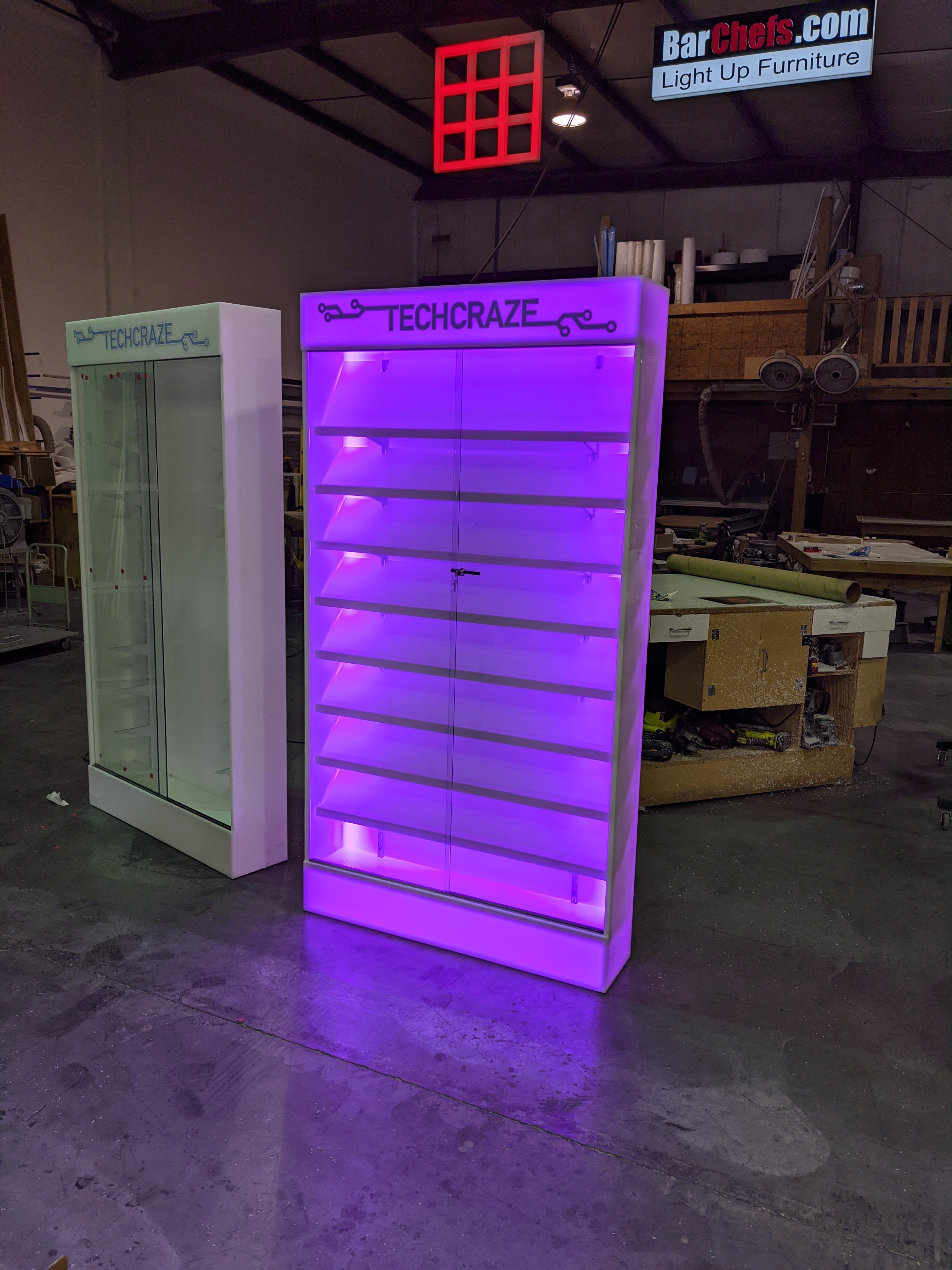 Custom LED Cell Phone Display Case | Lighted Shelving System w/ Marquee