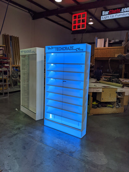 Custom LED Cell Phone Display Case | Lighted Shelving System w/ Marquee