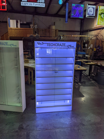 Custom LED Cell Phone Display Case | Lighted Shelving System w/ Marquee