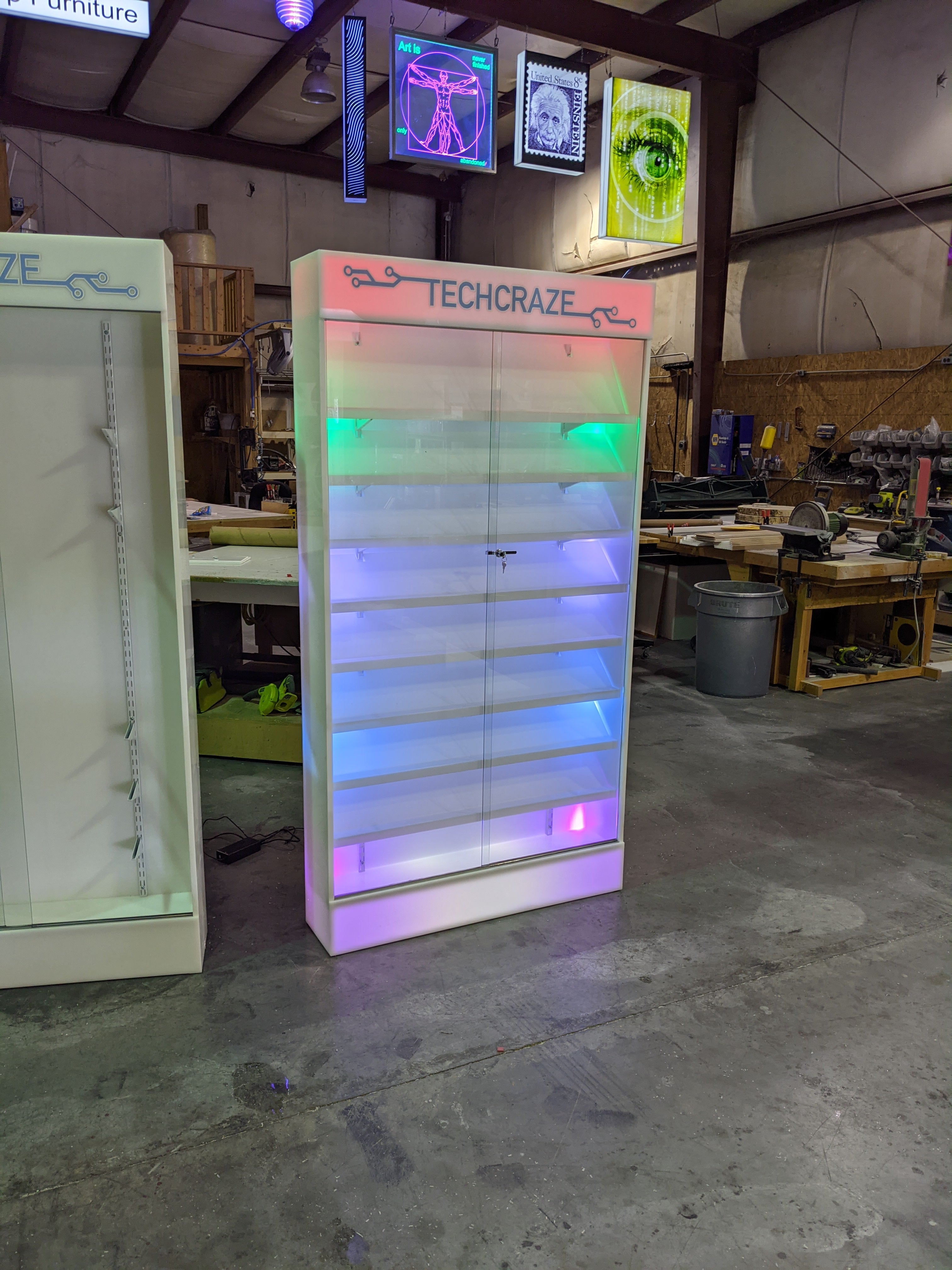 Custom LED Cell Phone Display Case | Lighted Shelving System w/ Marquee