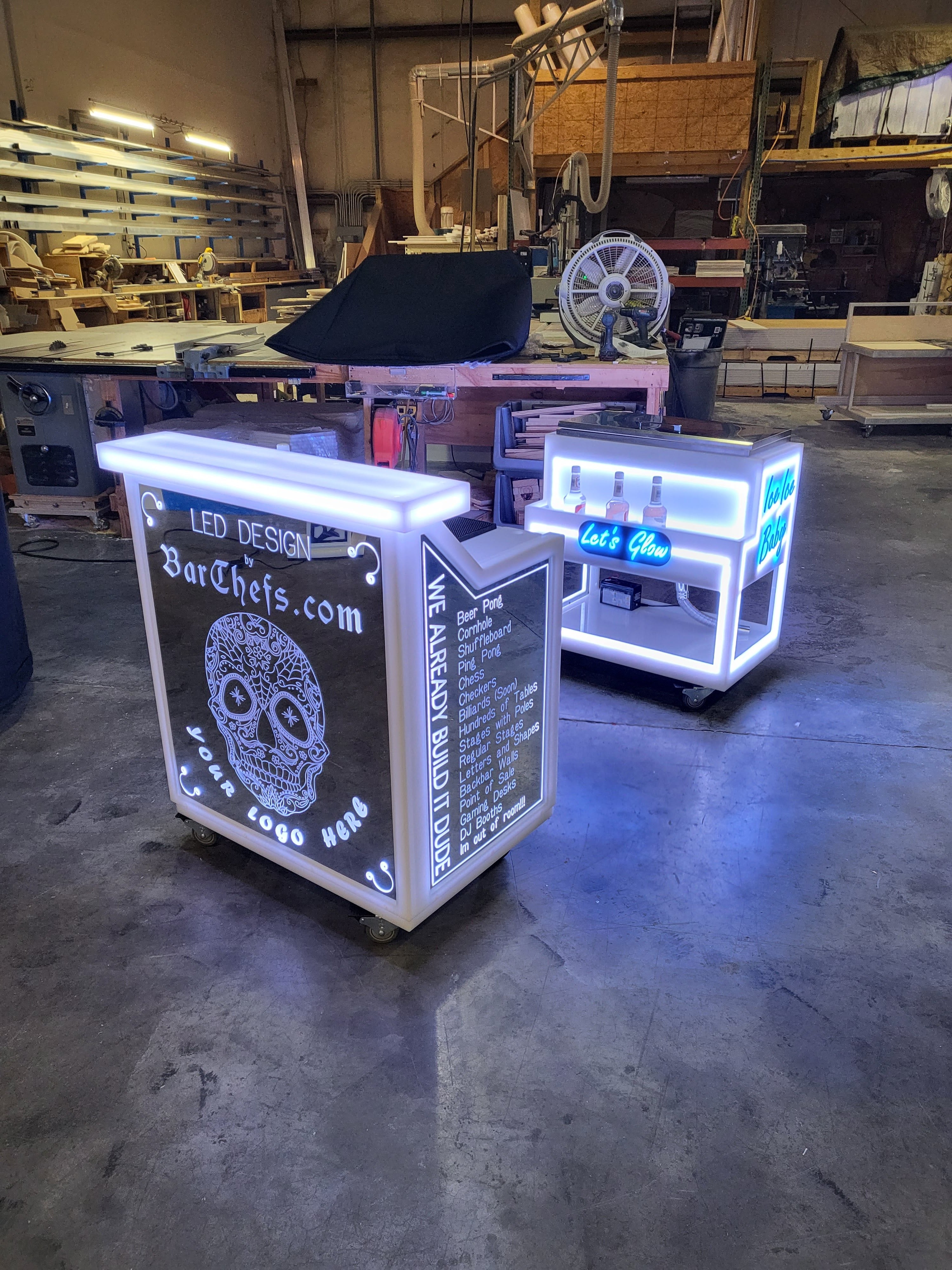 Our superGLOW bar and back bar set up in white LED Lighting