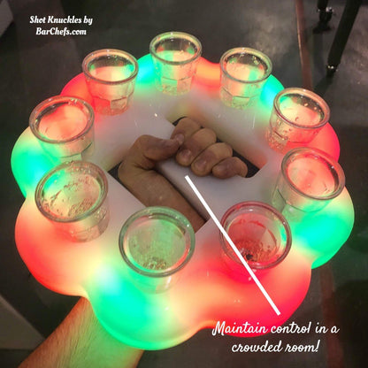 LED RGB Color Light Up Glow Shot Serving Tray Fun Party Alcohol Shooters Liquor Drink Drinking Rainbow Novelty Serving Bar Restaurant Fist Knuckles Grip Red Green