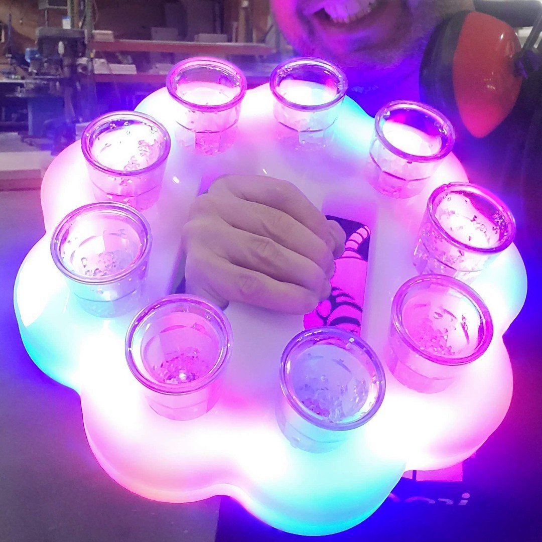 LED RGB Color Light Up Glow Shot Serving Tray Fun Party Alcohol Shooters Liquor Drink Drinking Rainbow Novelty Serving Bar Restaurant Fist Knuckles Pink Blue