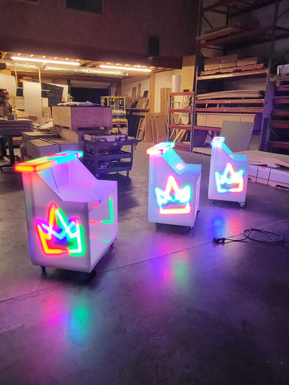 Side views of LED bars with glowing crown graphics