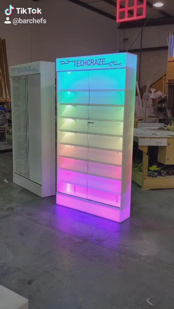 Custom LED Cell Phone Display Case | Lighted Shelving System w/ Marquee