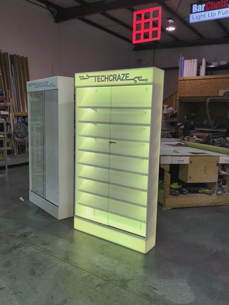 Custom LED Cell Phone Display Case | Lighted Shelving System w/ Marquee