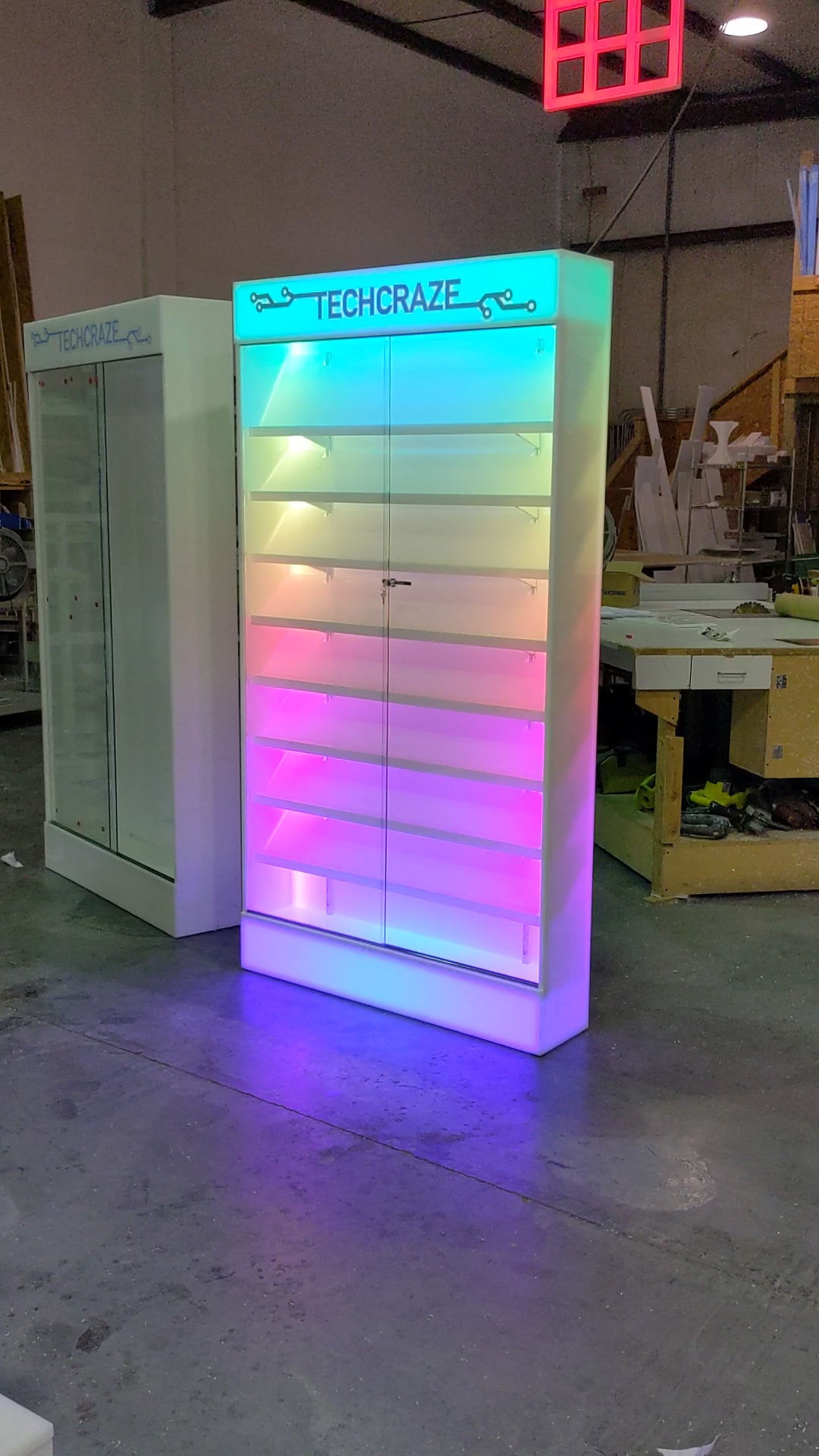 Custom LED Cell Phone Display Case | Lighted Shelving System w/ Marquee