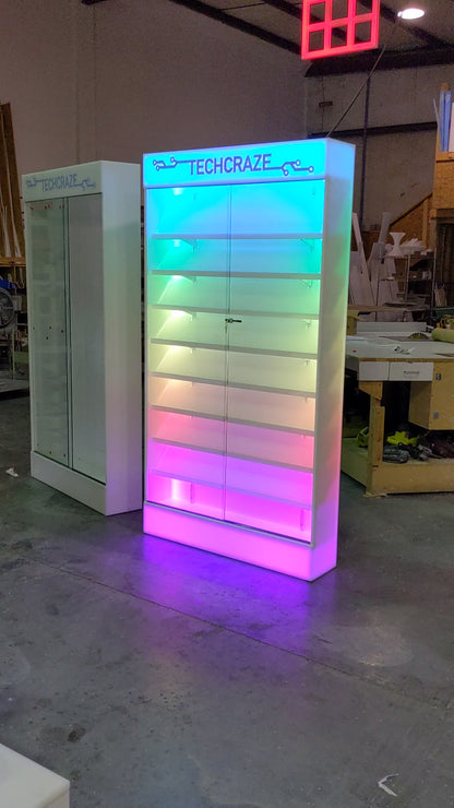 Custom LED Cell Phone Display Case | Lighted Shelving System w/ Marquee