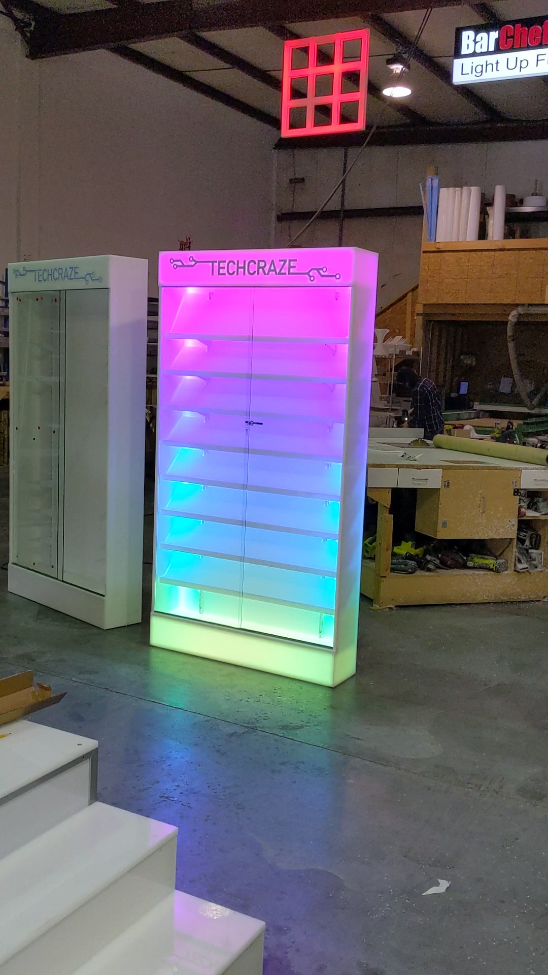 Custom LED Cell Phone Display Case | Lighted Shelving System w/ Marquee